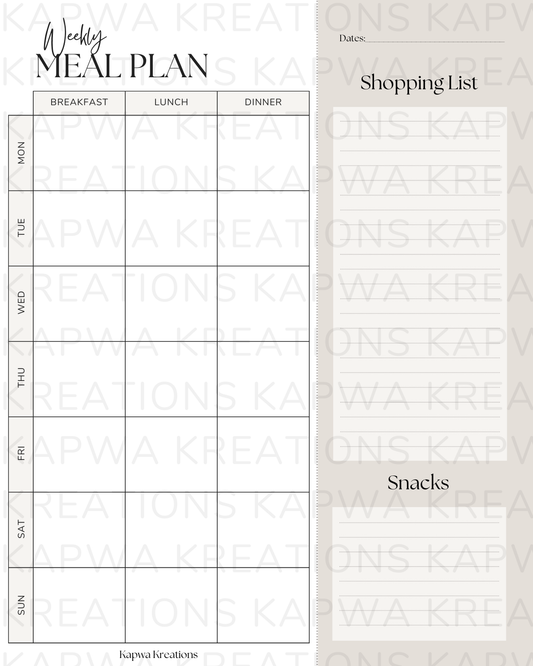 Weekly Meal Plan || FREE Digital Download / Journal Insert